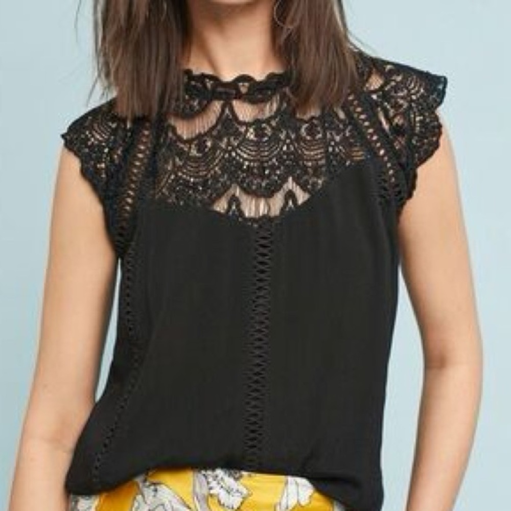 Anthropologie En Elly Black Lace Crochet Blouse, XS